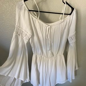White open shoulder romper